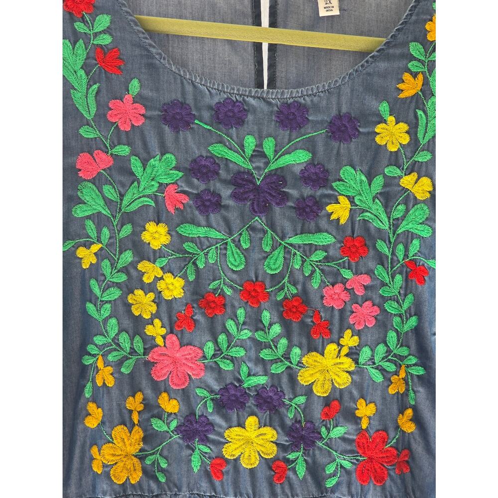 Crown & Ivy Plus Size 2X Embroidered Denim Tunic Dress Floral Boho Casual - Picture 3 of 9
